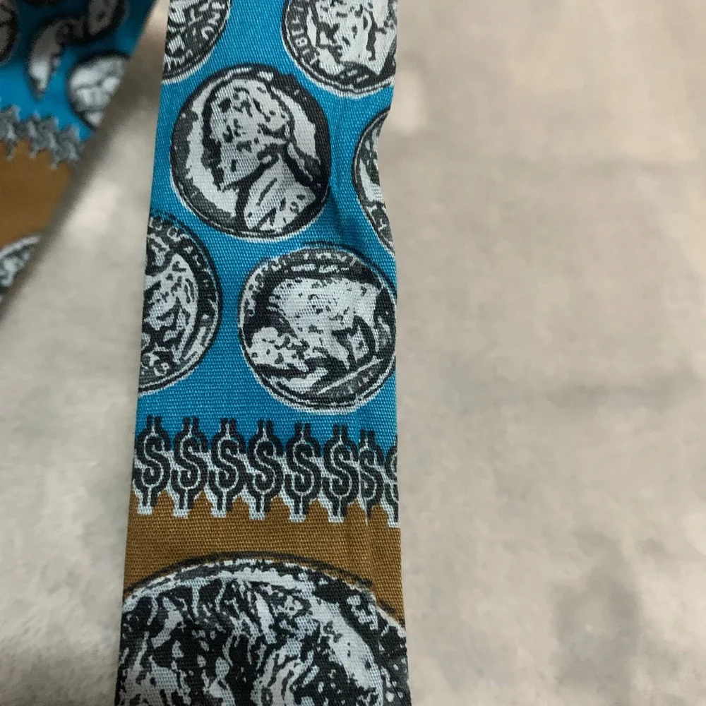 Vintage Rooster Jacob Reeds Sons Cotton Tie Blue Brown Buffalo Nickel Coin Print